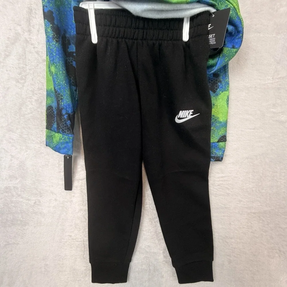 Nike Hoodie Jogger Sweatpants 2 Pc Boys 4T Black Blue Green Fleece Pockets NWT
